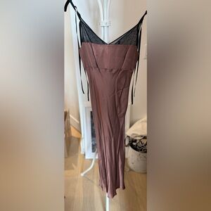 Helmut Lang Chocolate Brown Mesh Satin Slip Dress with Black Accents